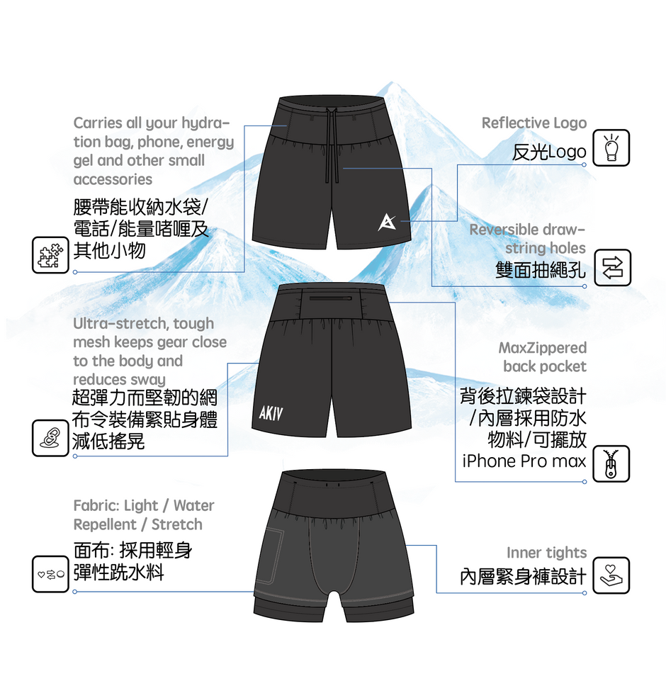 AKIV FLUX RD 2-in-1 Multi-Pocket Running Shorts (Unisex) - Inner Tights Version