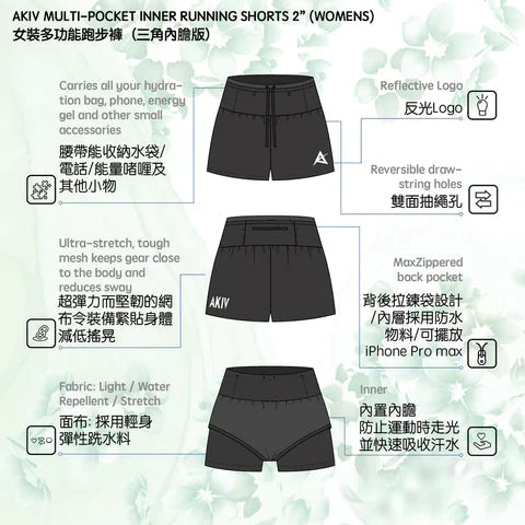 AKIV FLUX RD Multi-Pocket Running Shorts (Womens) - Triangle Inner Lining Version